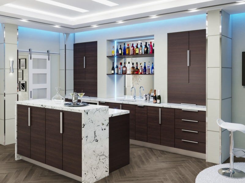 Torino Dark Wood frameless cabinetry